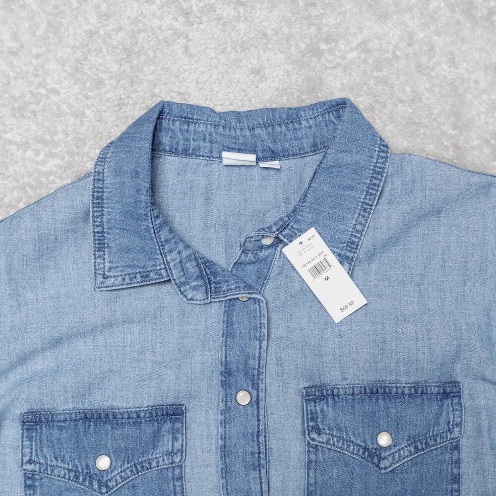 GAP Cropped Patchwork Blue Denim Western Shirt Wo… - image 11